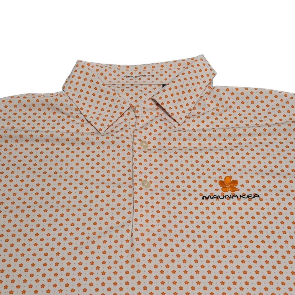 Mauna Kea Polo Men Size M White Orange Plumeria Flower Hawaii Resort Golf Shirt